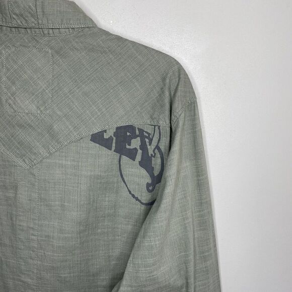 GUESS Mens Button-Up Long-Sleeve Shirt Sz XL 100% Cotton Green Woven Western - Picture 7 of 11